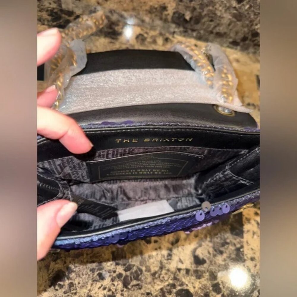 NWT Kurt Geiger Blue/Black Sequin Mini Brixton Crossbody Bag - Picture 4 of 8